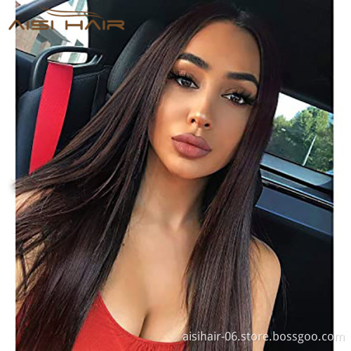 Aisi Hair Wholesale Cheap Vendor Silky Straight Lace Frontal Brown Synthetic Hair For Black Women Lace Front Wig